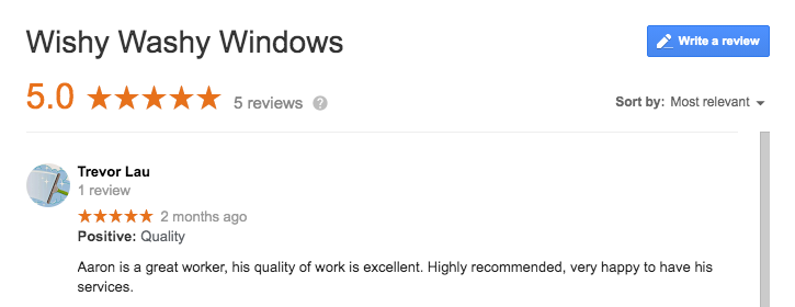 Review of wishy washy windows cleaning